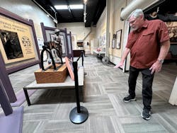 Hall of Flame Executive Director Chuck Montgomery shows points to where water damage the Hall of Heroes at the Phoenix fire museum following two storms. Hall of Flame Executive Director Chuck Montgomery shows points to where water damage the Hall of Heroes at the Phoenix fire museum following two storms.