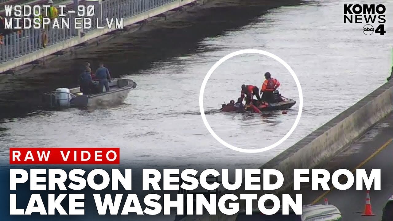 RAW VIDEO: Firefighters rescue person clinging to I-90 Bridge in Lake Washington