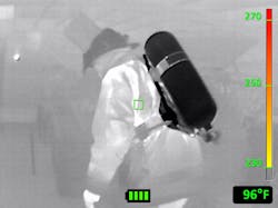 The shape and contrast of the operating SCBA stands out against the background. The shape and contrast of the operating SCBA stands out against the background.