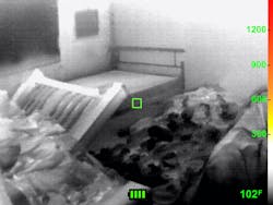 The distinctive shape of the window (top left) is visible because of its shape and contrasting shade. Furthermore, the surrounding clutter of furniture and other objects in the room can be identified, which helps to determine the most efficient path to reach the window if required. The distinctive shape of the window (top left) is visible because of its shape and contrasting shade. Furthermore, the surrounding clutter of furniture and other objects in the room can be identified, which helps to determine the most efficient path to reach the window if required.