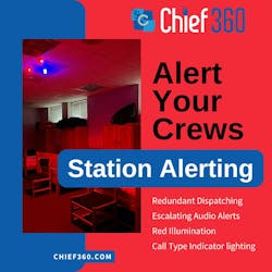 Chief 360’s Station Alerting system delivers rapid, reliable notifications that get responders out the door faster, while keeping crews safe and compliant. Chief 360’s Station Alerting system delivers rapid, reliable notifications that get responders out the door faster, while keeping crews safe and compliant.