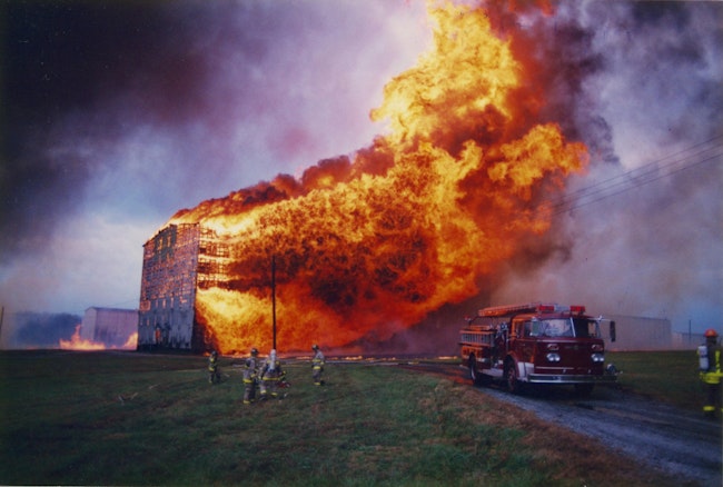 The cause of the fire at the Heaven Hill bourbon distillery never was determined. Two hypotheses (a lightning strike and a metal façade's contact with a downed power line) helped to create changes within the design and protection of rickhouses.