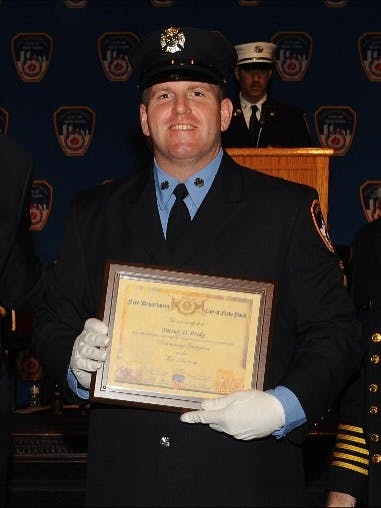 FDNY firefighter Patrick Brady died after suffering a cardic arrest at a Brooklyn high-rise fire Saturday night. Brady, an 11-year member of the FDNY, was assigned to Ladder 120.