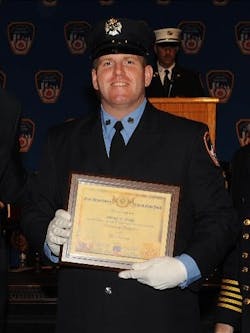 Patrick Brady, an FDNY firefighter for 11 years, died on Nov. after going into cardiac arrest while working on the roof of a Brooklyn high-rise building. Brady was promoted to lieutenant by Fire Commissioner Robert Tucker during his funeral. Patrick Brady, an FDNY firefighter for 11 years, died on Nov. after going into cardiac arrest while working on the roof of a Brooklyn high-rise building. Brady was promoted to lieutenant by Fire Commissioner Robert Tucker during his funeral.