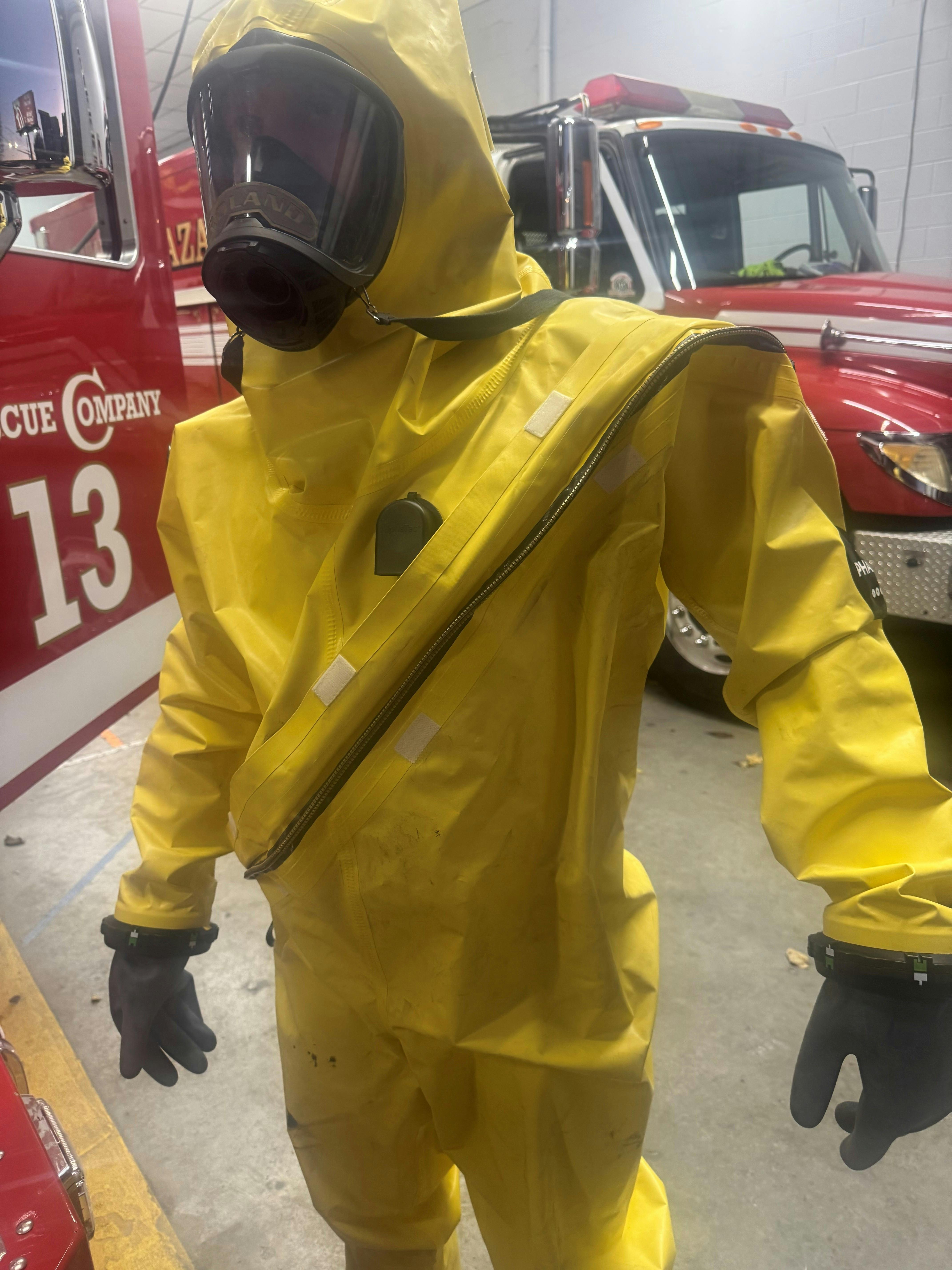 Articulation in the joints of Ansell's AlphaTec Phantom hazmat suit allows for decent mobility despite the density of the suit's construction.The mask seal is snug without being suffocating.