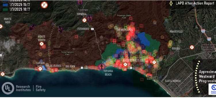 Timelines of the Palisades and Eaton fires were developed by UL Fire Safety Institute researchers.
