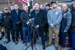 Uniformed Firefighters Association President Andrew Ansbro and James Brosi, president of the Uniformed Fire Officers Association at a 2024 press conference at Engine 10, located across from the World Trade Center Site. This weekend, they said New York City officials withheld information from FDNY firefighters about health conditions following the Sept. 11 terror attacks. Uniformed Firefighters Association President Andrew Ansbro and James Brosi, president of the Uniformed Fire Officers Association at a 2024 press conference at Engine 10, located across from the World Trade Center Site. This weekend, they said New York City officials withheld information from FDNY firefighters about health conditions following the Sept. 11 terror attacks.
