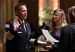 Butch Inks, seen here at his 2019 swearing-in ceremony, has been the fire chief of the St. Paul Fire Department for six years and announced his retirement after starting his second, six-year committment to the role. Butch Inks, seen here at his 2019 swearing-in ceremony, has been the fire chief of the St. Paul Fire Department for six years and announced his retirement after starting his second, six-year committment to the role.