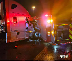 Houston Fire Department Engine 104 was blocking a crash scene when the rig was truck by a tractor-trailer.