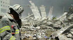 A firefighter stands amid the ruins of the World Trade Center on Sept. 11. A firefighter stands amid the ruins of the World Trade Center on Sept. 11.