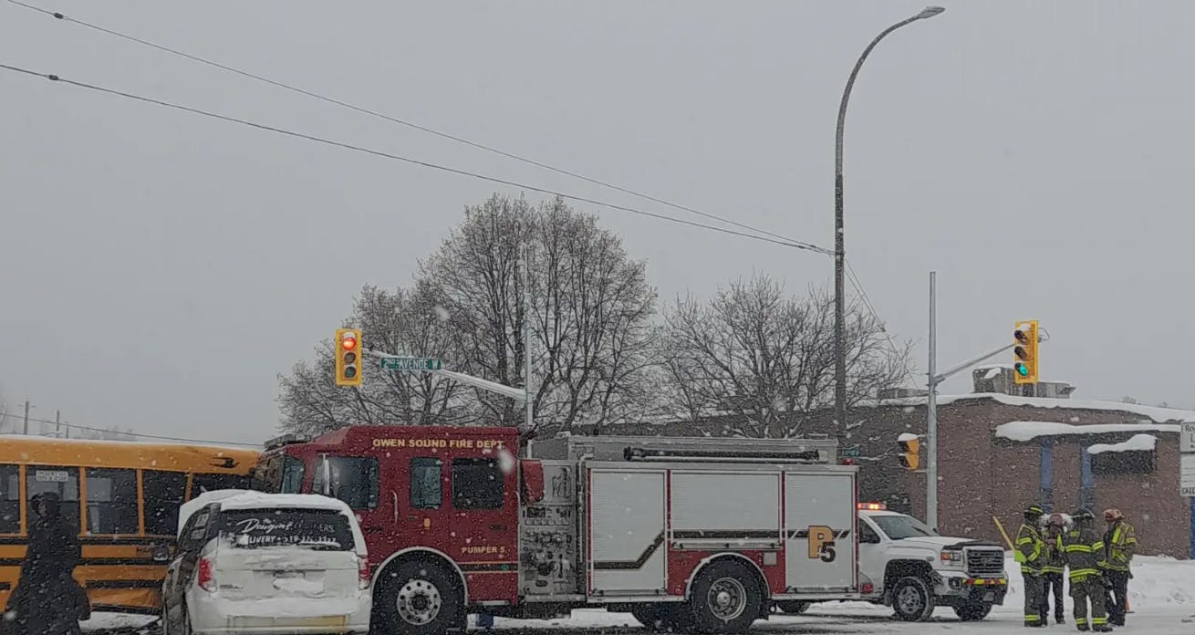 The Owen Sound fire truck struck the bus and van after running a red light, police determined.