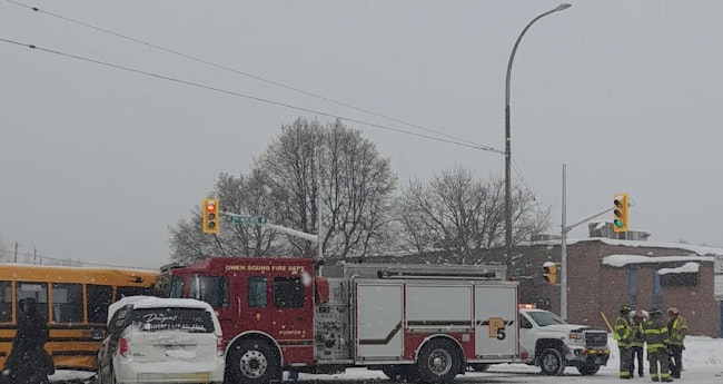 The Owen Sound fire truck struck the bus and van after running a red light, police determined.