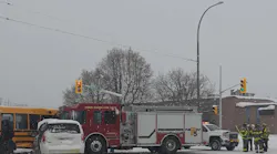 The Owen Sound fire truck struck the bus and van after running a red light, police determined.
