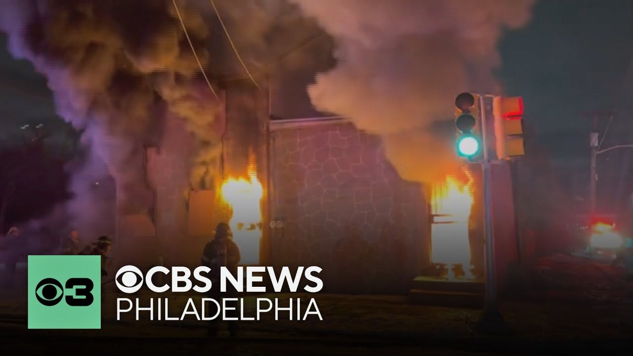 Building crumbles during fire in Camden, New Jersey