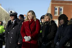 Amanda Capuano and her mother, Julie, daughter and wife of fallen firefighter Daniel V. Capuano, stand with members of the Chicago Fire Department during the bell-ringing ceremony marking the 10-year anniversary of his death on Dec. 14, 2025. Amanda Capuano and her mother, Julie, daughter and wife of fallen firefighter Daniel V. Capuano, stand with members of the Chicago Fire Department during the bell-ringing ceremony marking the 10-year anniversary of his death on Dec. 14, 2025.