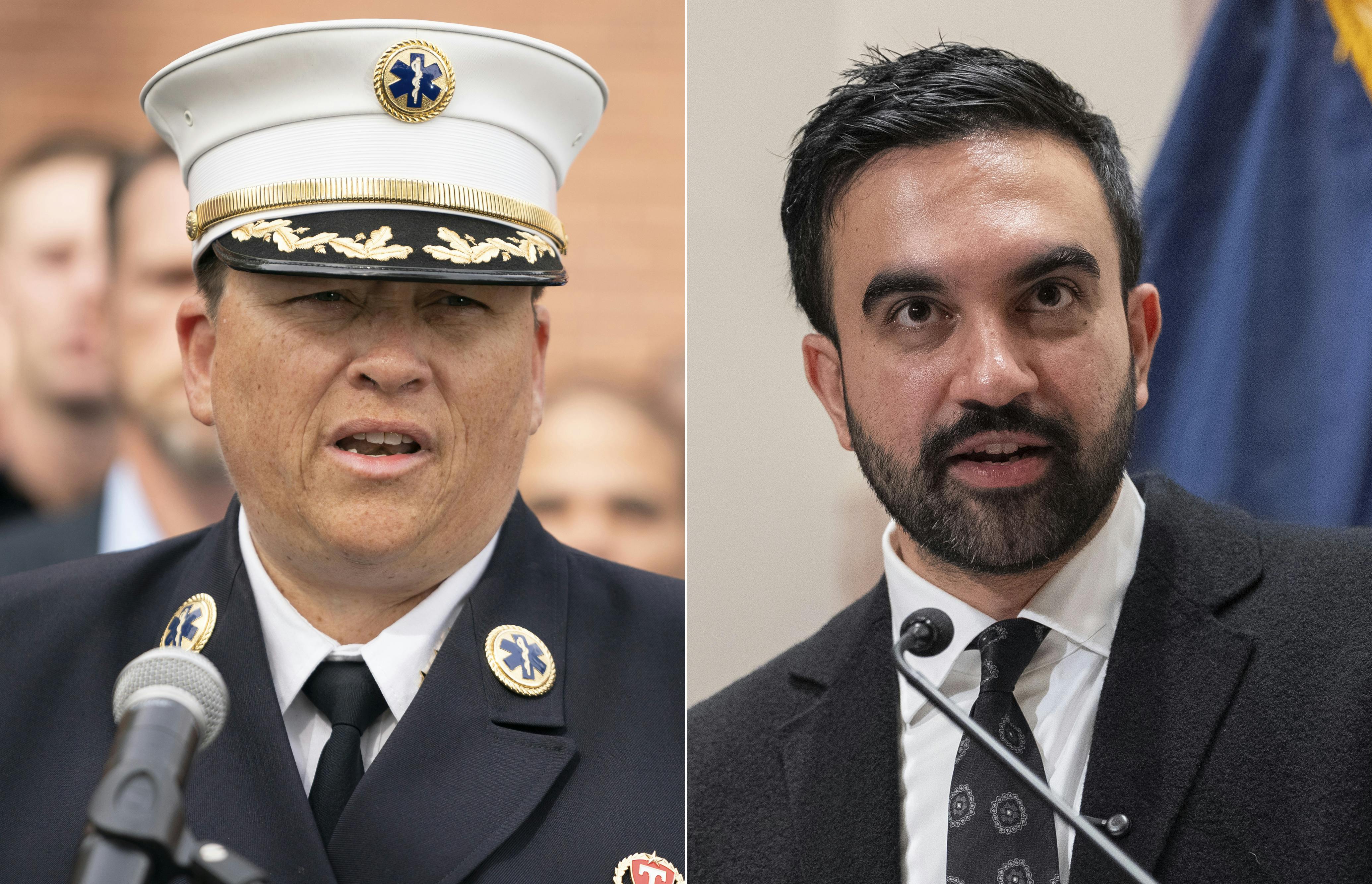 FDNY EMS Chief Lillian Bonsignore, left, and Mayor-elect Zohran Mamdani spoke to the media Tuesday.
