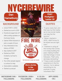 FDNY Firefighter Dan Hamelburg created NYCFireWire, an account that shares the history and live updates with what is happening within the FDNY. FDNY Firefighter Dan Hamelburg created NYCFireWire, an account that shares the history and live updates with what is happening within the FDNY.