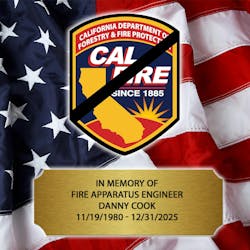 Cal Fire/Riverside County Engineer Danny Cook, 45, suffered a medical emergency while working a house fire on New Years Eve morning in rural Nuevo. Cal Fire/Riverside County Engineer Danny Cook, 45, suffered a medical emergency while working a house fire on New Years Eve morning in rural Nuevo.