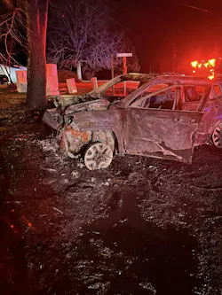 The Crains Creek firefighter and his wife pulled two people from this vehicle as it burned after crashing into a tree just before New Years.