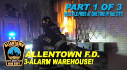 Allentown, PA, Firefighters Battle simultaneous Warehouse and Rowhome Fires