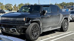 EVs are considerably heavier than conventional automobiles. This GMC EV Hummer has a battery that weighs almost 3,000 lbs., placing the gross vehicle weight at more than 9,000 lbs. Serious consideration must be placed on lifting and stabilizing techniques. EVs are considerably heavier than conventional automobiles. This GMC EV Hummer has a battery that weighs almost 3,000 lbs., placing the gross vehicle weight at more than 9,000 lbs. Serious consideration must be placed on lifting and stabilizing techniques.