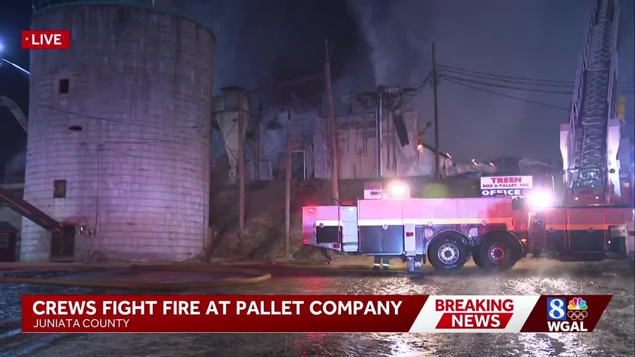 Crews respond to four-alarm fire at pallet company in Juniata County