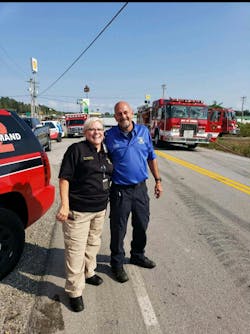 Susan Smith Carpenter, who is retiring after nearly five decades, was congratulated by Paramedic Capt. Will Bishop, a 30-year veteran with Ambulance Inc. of Laurel County. Susan Smith Carpenter, who is retiring after nearly five decades, was congratulated by Paramedic Capt. Will Bishop, a 30-year veteran with Ambulance Inc. of Laurel County.