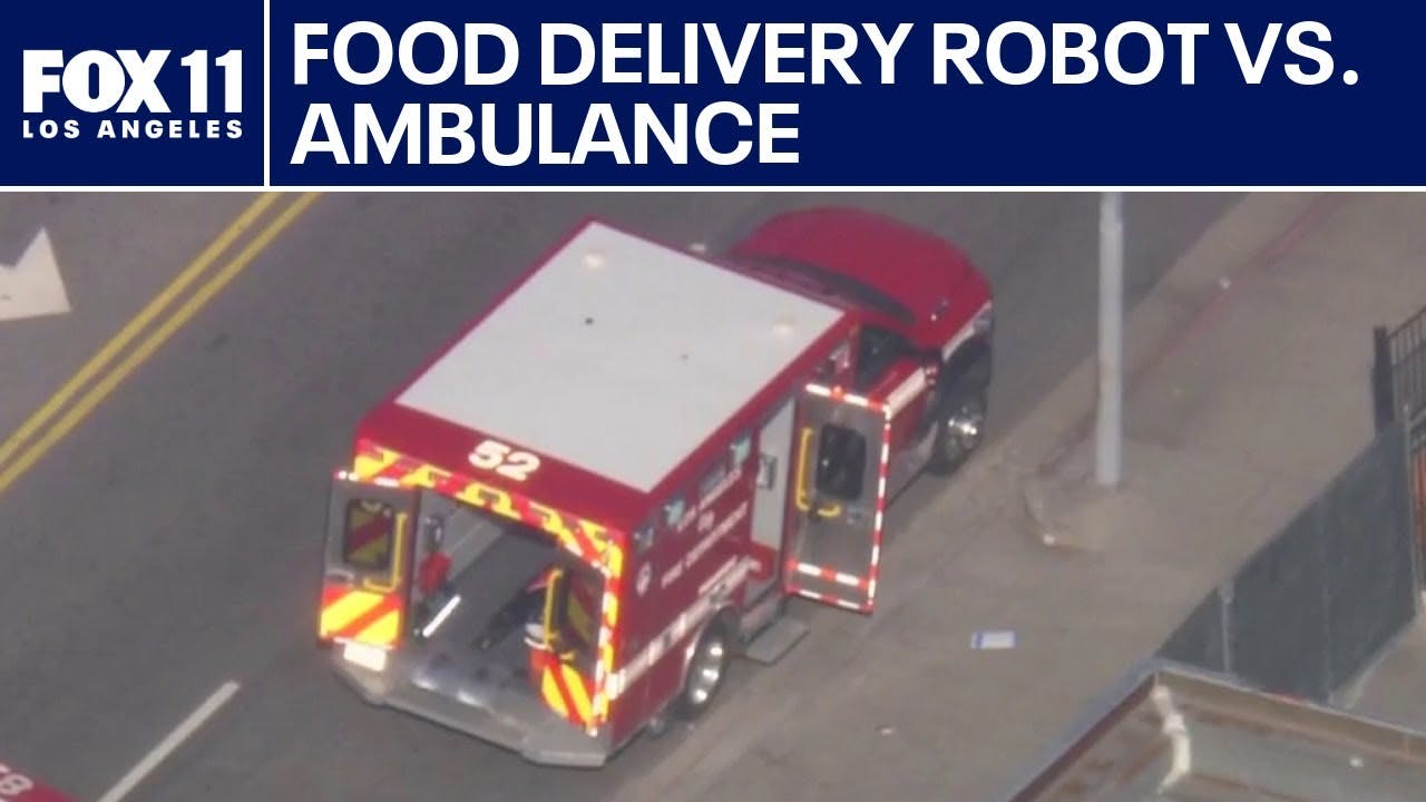 Ambulance, food delivery robot collide in Hollywood