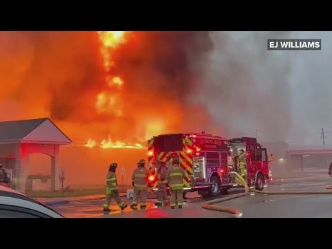 Firefighters from multiple departments battle Sunday morning fire at Nederland church