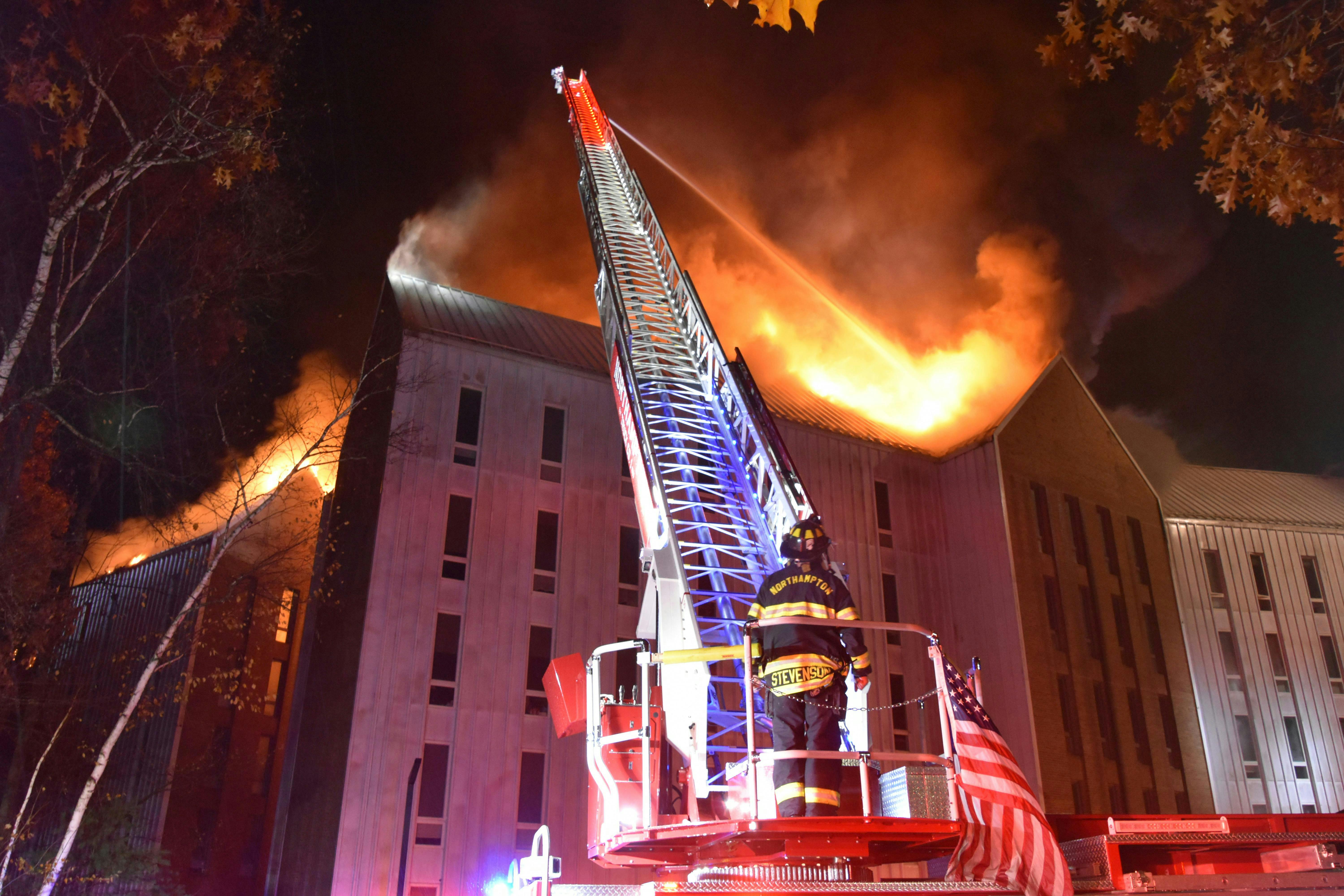 firefighting construction site fire Amherst Massachusetts Fire Department