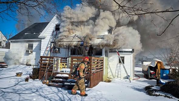 A mayday was called at this house fire in Roanoke, VA.