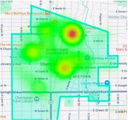 Although this heatmap of downtown incidents that occurred January 1, 2025–July 31, 2025, is consistent with other years, 2025 is distinct for an average daily increase in call volume of 47 percent, which corresponds with the precipitous rise in medical calls in this area. Although this heatmap of downtown incidents that occurred January 1, 2025–July 31, 2025, is consistent with other years, 2025 is distinct for an average daily increase in call volume of 47 percent, which corresponds with the precipitous rise in medical calls in this area.