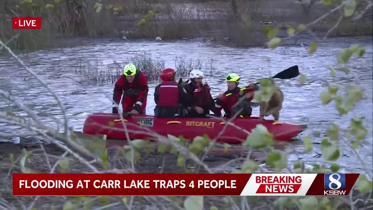 Salinas crews rescue 4 people, 4 dogs stranded on Carr Lake island after water rises