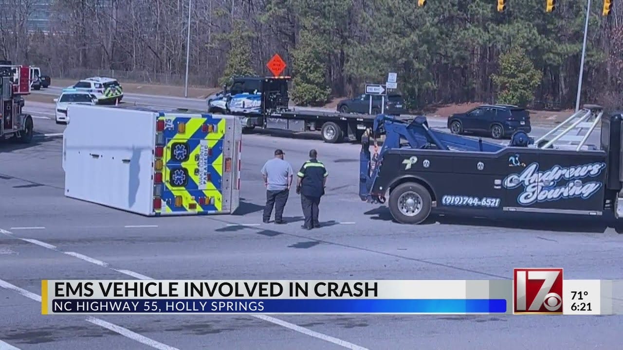 3 hurt, EMS unit flips in Holly Springs crash on NC 55