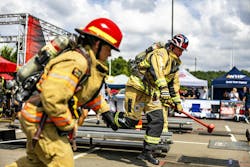 The Firefighter Challege League features individual, tandem and relay events that simulate real-life firefighting demands through the Five Essential Functions, including stair climbs, hose hoists, forcible entry, hose advances and a 165-pound victim rescue, all performed in full turnout gear. The Firefighter Challege League features individual, tandem and relay events that simulate real-life firefighting demands through the Five Essential Functions, including stair climbs, hose hoists, forcible entry, hose advances and a 165-pound victim rescue, all performed in full turnout gear.