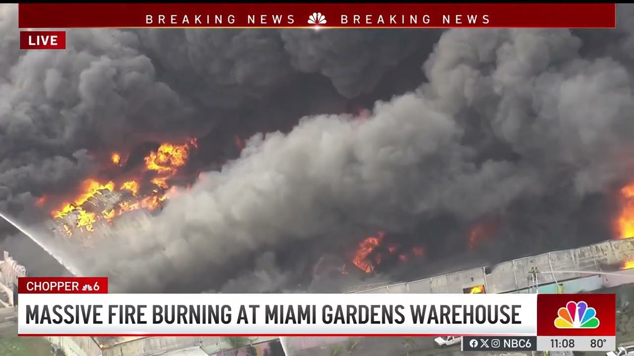Massive Five-Alarm Blaze Battled by Miami-Dade Firefighters