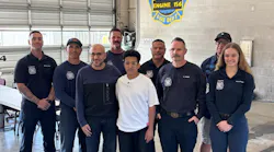 Just seven months after Zeyad Elsuhimi, center, cheated death after he was hit by a truck on his way to school, he stopped by a firehouse to thank Glendale medics and firefighters.