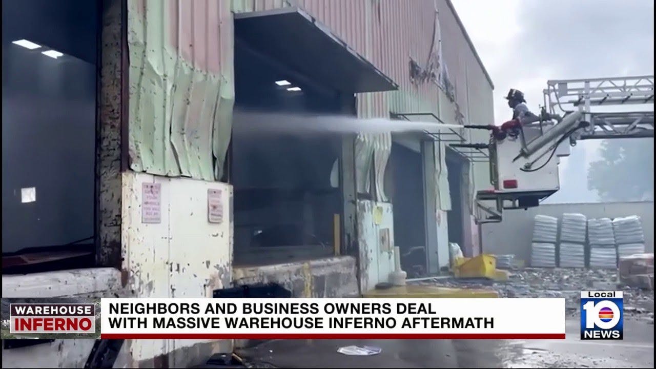 Miami-Dade firefighters work to put out hot spots, days after massive warehouse fire