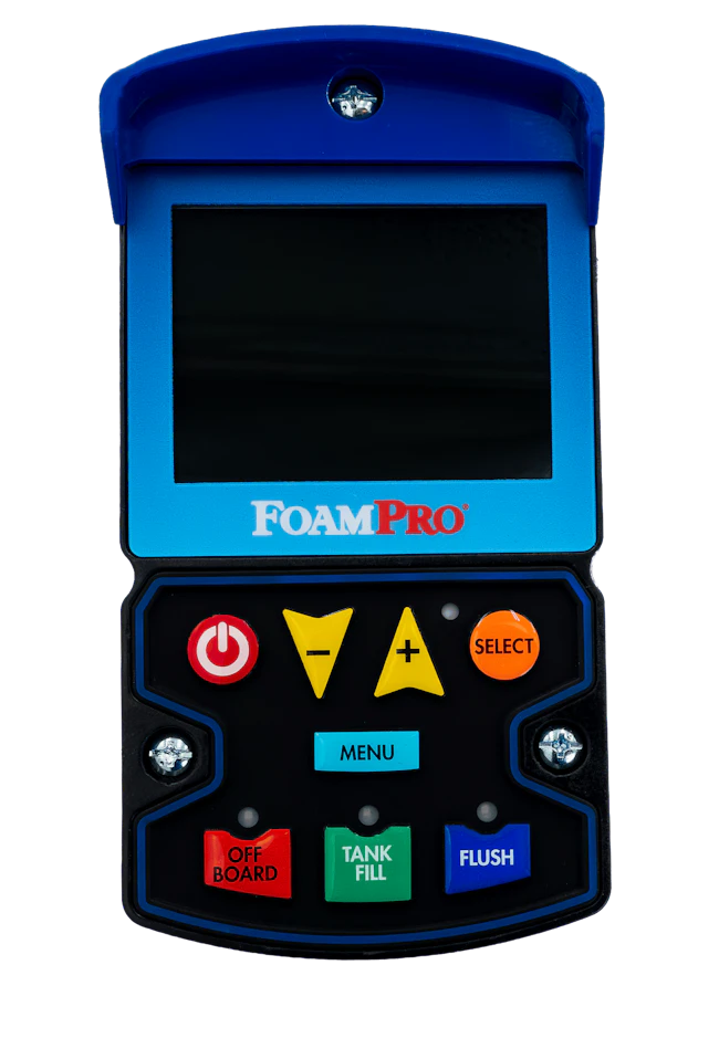 Left: One of the three levels of controller for Fire Research Corporation&rsquo;s new FoamPro 2000 Series direct-injection foam system. The controllers vary based on options that are selected. Right: Pump that has foam fill integral to the system.