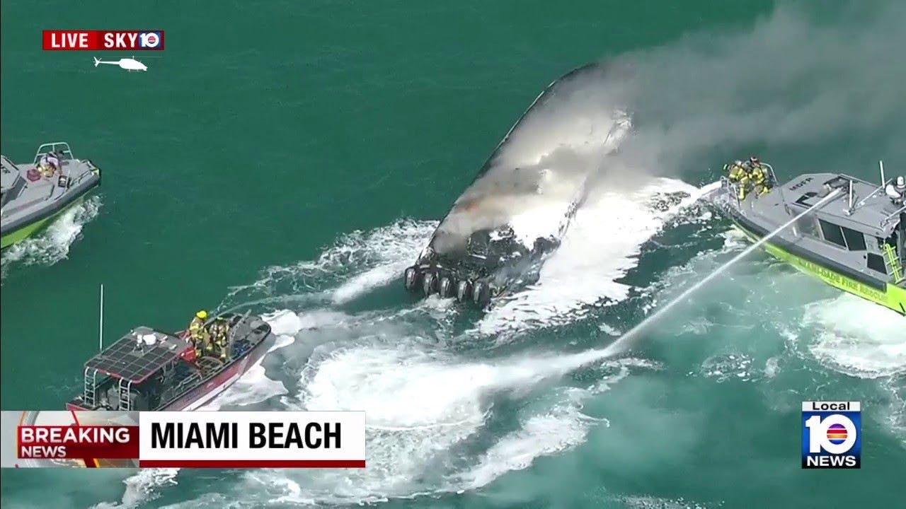 Boat catches fire off Miami Beach