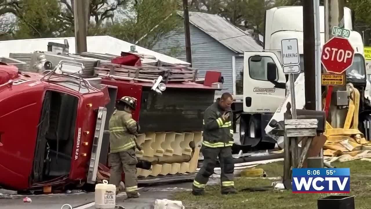 Crash Between Madison County, FL, Fire Truck, Semi Leaves Two Firefighters Injured