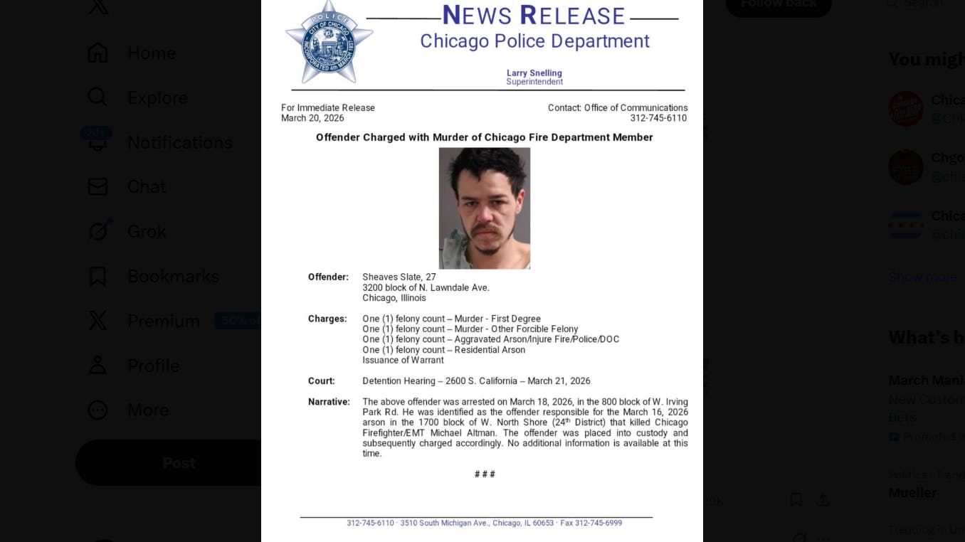 Sheaves Slate, who was charged in connection with the death of Chicago Firefighter/EMT Michael Altman, was hospitalized and did not appear for his hearing Saturday.