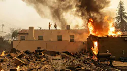Firefighters work during Eaton fire on Jan. 8, 2025 in Altadena, CA.