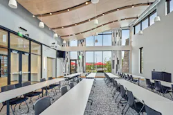 To one side of the ECHSC is a large community room, which addresses the health department’s specific goal of having space to host public events and training, including first-aid classes. The fire department uses the space for its classroom training. To one side of the ECHSC is a large community room, which addresses the health department’s specific goal of having space to host public events and training, including first-aid classes. The fire department uses the space for its classroom training.