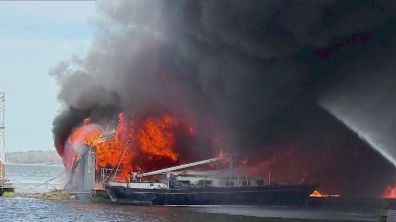 Boats, Floating Dock Destroyed by Flames in Rainier, OR