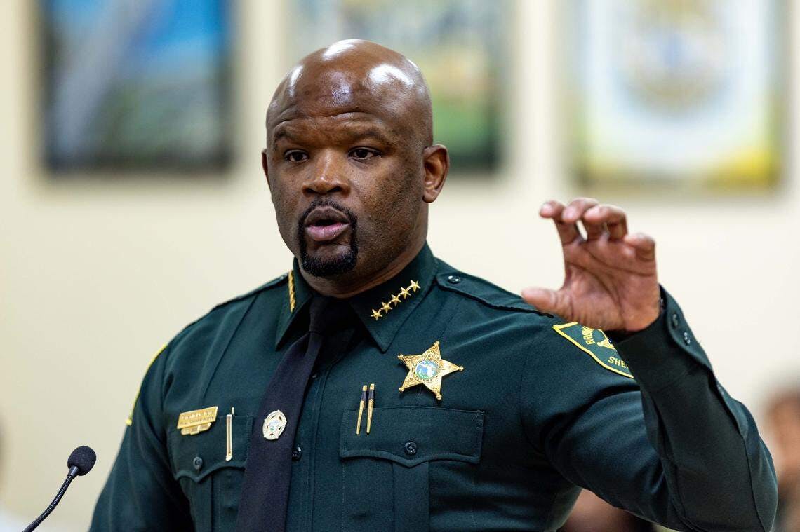 Broward County Sheriff Dr. Gregory Tony makes remarks during a recent meeting.