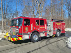 HCDFRS Engine 141 is a 2025 Seagrave TB50CA that’s equipped with a 1,500-gpm pump and a 750-gallon tank. The rig’s wheelbase is 175½ inches. The vehicle has a stainless-steel cab and body. The 24-inch steel-reinforced bumper extension accommodates a front intake and a trash line. HCDFRS Engine 141 is a 2025 Seagrave TB50CA that’s equipped with a 1,500-gpm pump and a 750-gallon tank. The rig’s wheelbase is 175½ inches. The vehicle has a stainless-steel cab and body. The 24-inch steel-reinforced bumper extension accommodates a front intake and a trash line.