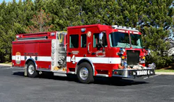 Wagon 4 of the Shawnee Volunteer Fire and Rescue Department in Winchester, VA, is a 2025 Spartan FC-94 chassis that was built by Fouts Fire. It has a 172-inch-long aluminum body. Note the mounting of the full-width LED front brow light along with scene light spacing on the cab and body. Wagon 4 of the Shawnee Volunteer Fire and Rescue Department in Winchester, VA, is a 2025 Spartan FC-94 chassis that was built by Fouts Fire. It has a 172-inch-long aluminum body. Note the mounting of the full-width LED front brow light along with scene light spacing on the cab and body.
