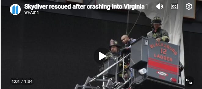 Blacksburg, VA Firefighters Rescue Skydiver at Virginia Tech