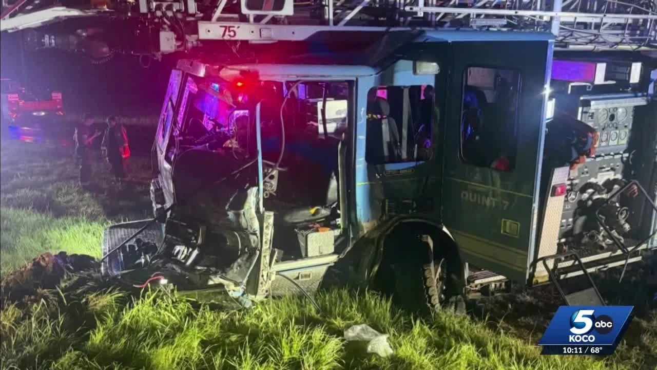 Langston, OK, Fire Chief Seriously Injured when Pumper, Semi Collide